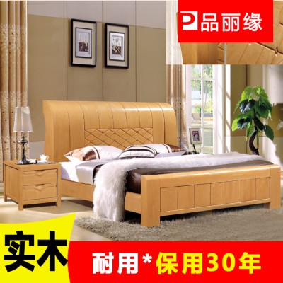 批发南康家具1.8米双人床简约现代卧室家具榉木床 实木床厂家直销