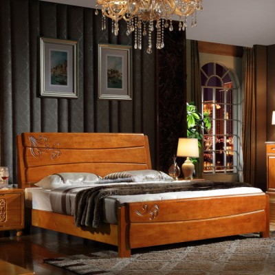 厂家直销 橡木卧室家具全实木床 1.5米床1.8米橡木床中式床雕花床