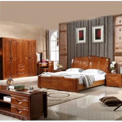 新款上市 现代中式卧室实木床 实木高箱床 1.8米双人实木床橡木床
