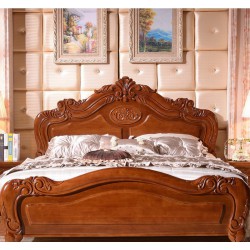 新款实木家具 卧室1.8米双人床 橡木美式雕花床 实木高档公主床