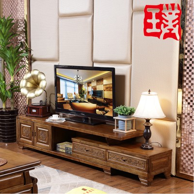 厂家直销古典伸缩实木电视柜中国风雕花香樟木地柜置物柜包安装