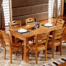 100%全实木餐桌 餐厅实木家具 长方形桌椅组合 橡胶木家用餐桌