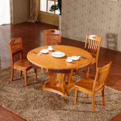 100%全实木餐桌 圆形餐桌 橡胶木餐桌  实木餐厅家具 全橡木餐桌
