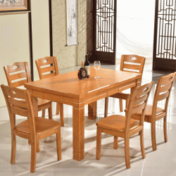实木餐厅家具 小户型简约西餐桌 长方形餐桌椅 实木一桌六椅组合