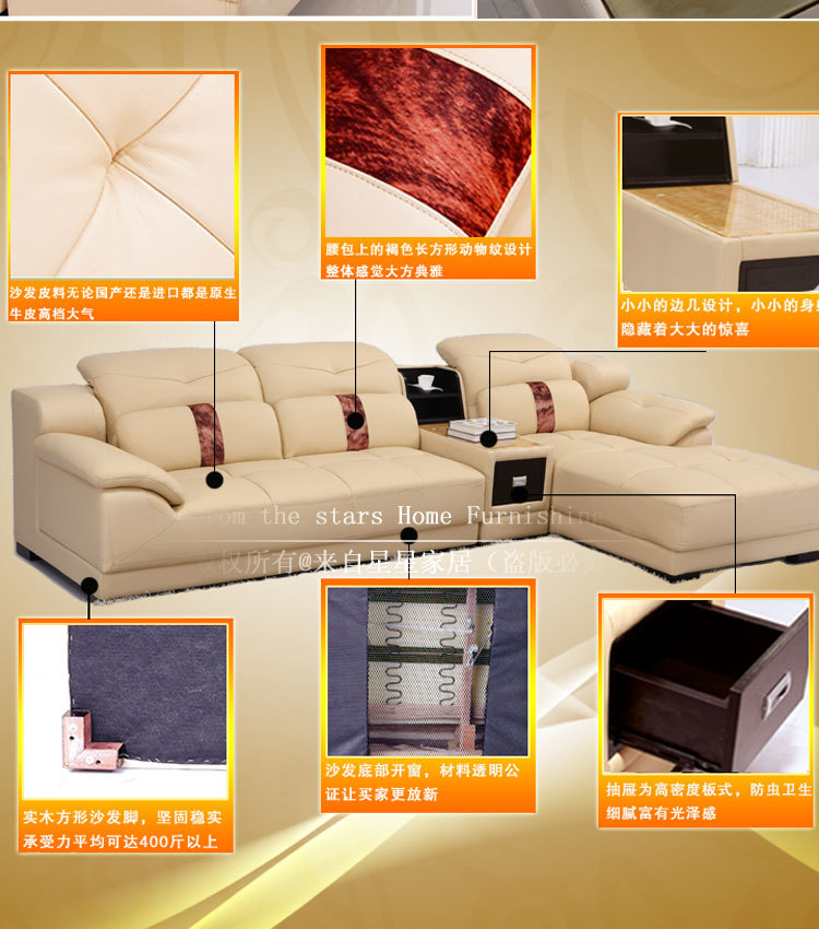 现代出口牛皮转角真皮沙发 大户型组合客厅家具包邮佛山产业沙发