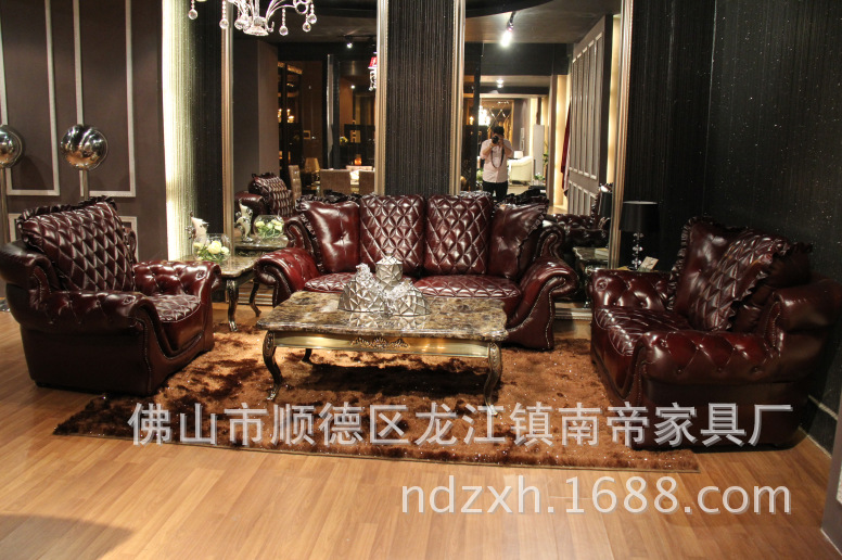 【精品推荐】欧式真皮沙发 别墅酒店大厅沙发1 2 3人位组合