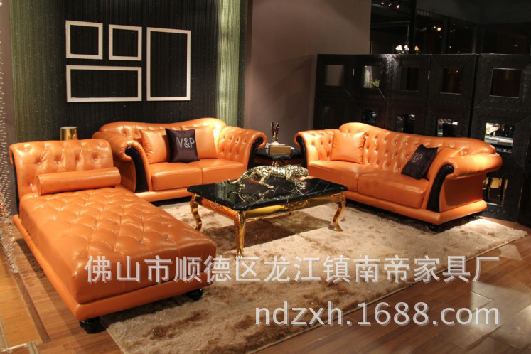 【精品推荐】欧式真皮沙发 别墅酒店大厅沙发1 2 3人位组合