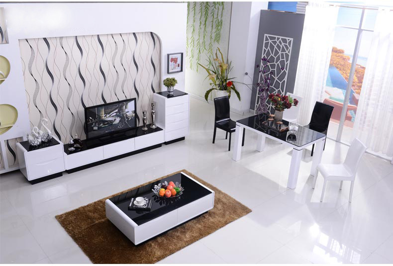 包邮 简约组合 储物 客厅 电视柜电视墙 现代亮光白色地柜