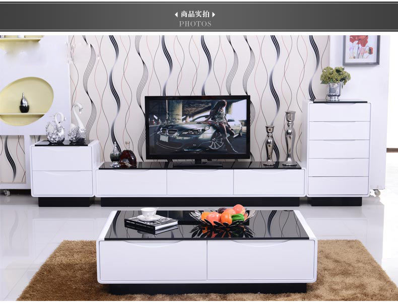 包邮 简约组合 储物 客厅 电视柜电视墙 现代亮光白色地柜