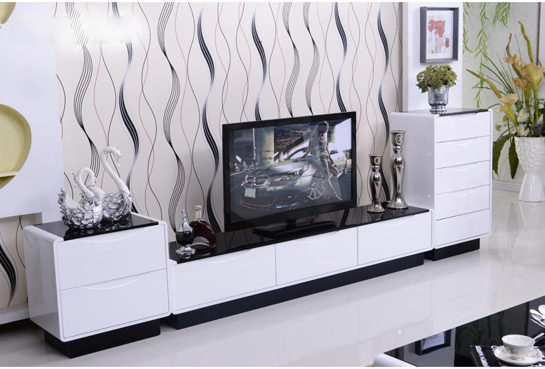 包邮 简约组合 储物 客厅 电视柜电视墙 现代亮光白色地柜