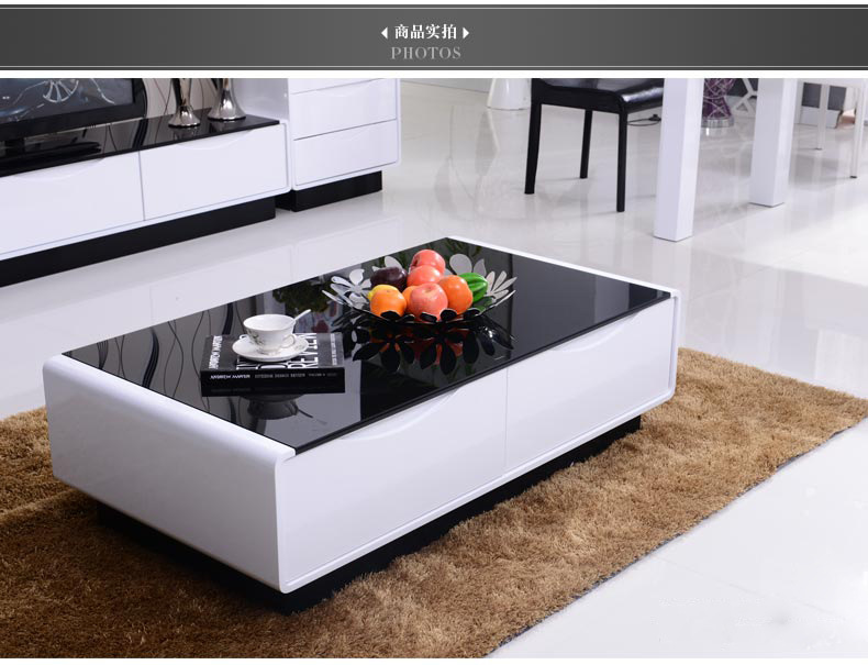 现代简约钢化玻璃茶几 时尚简约客厅茶几  烤漆储物功夫茶几