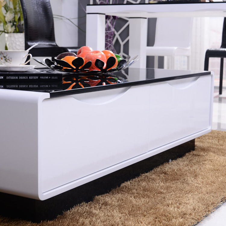 现代简约钢化玻璃茶几 时尚简约客厅茶几  烤漆储物功夫茶几