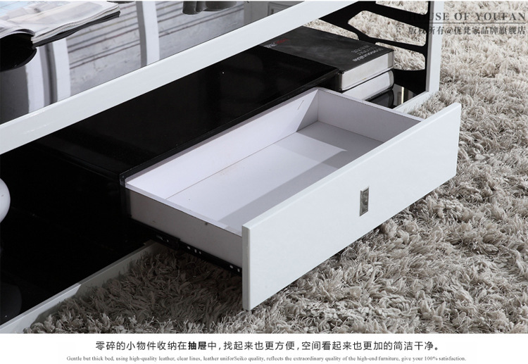 玻璃茶几简约现代高档黑色钢化玻璃储物茶几